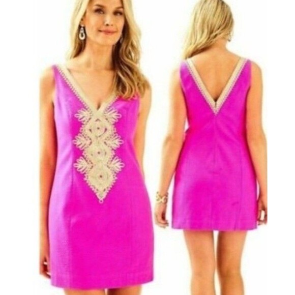 Lilly Pulitzer Dresses & Skirts - NWT Lilly Pulitzer Junie Shift Dress Berry Sangria Pink with Gold Trim Size 4